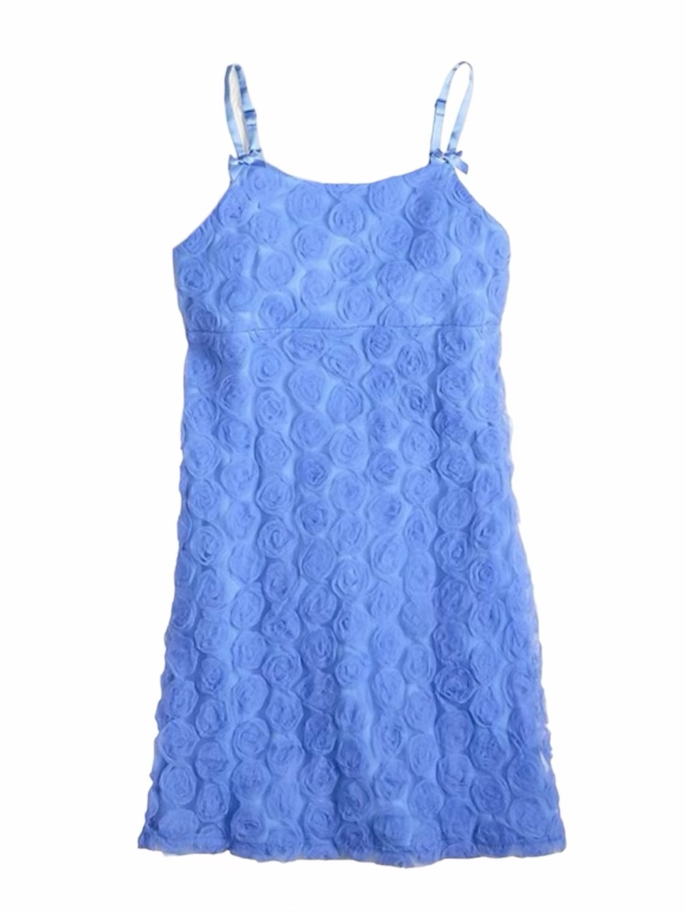 Blue Rosette Spaghetti-Strap Dress